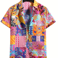 Men's Colorful Print Casual Short Sleeve Shirt for Summer Vacation