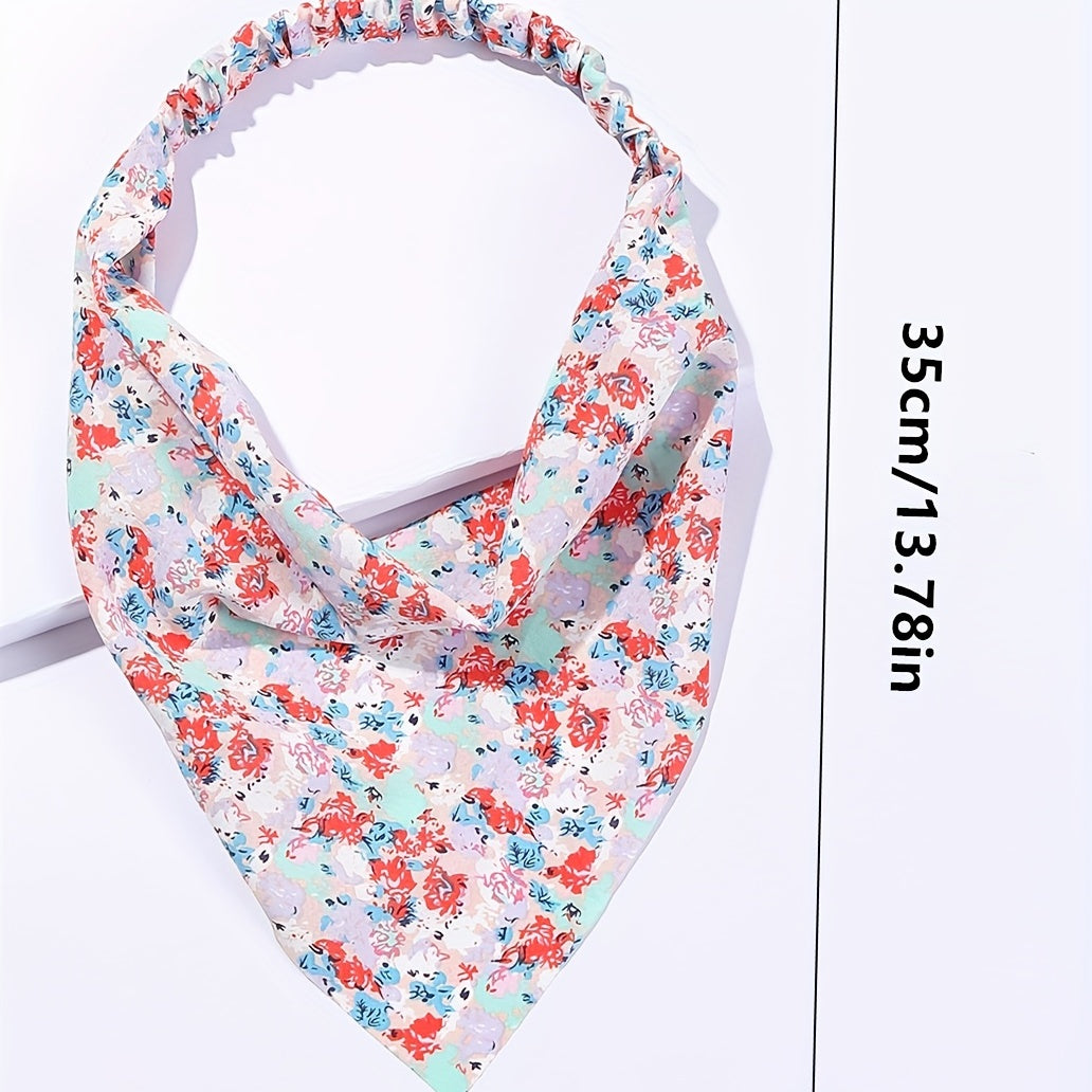 Pastoral Floral Headband Triangle Scarf Elastic Turban Bandana Women Head Wrap
