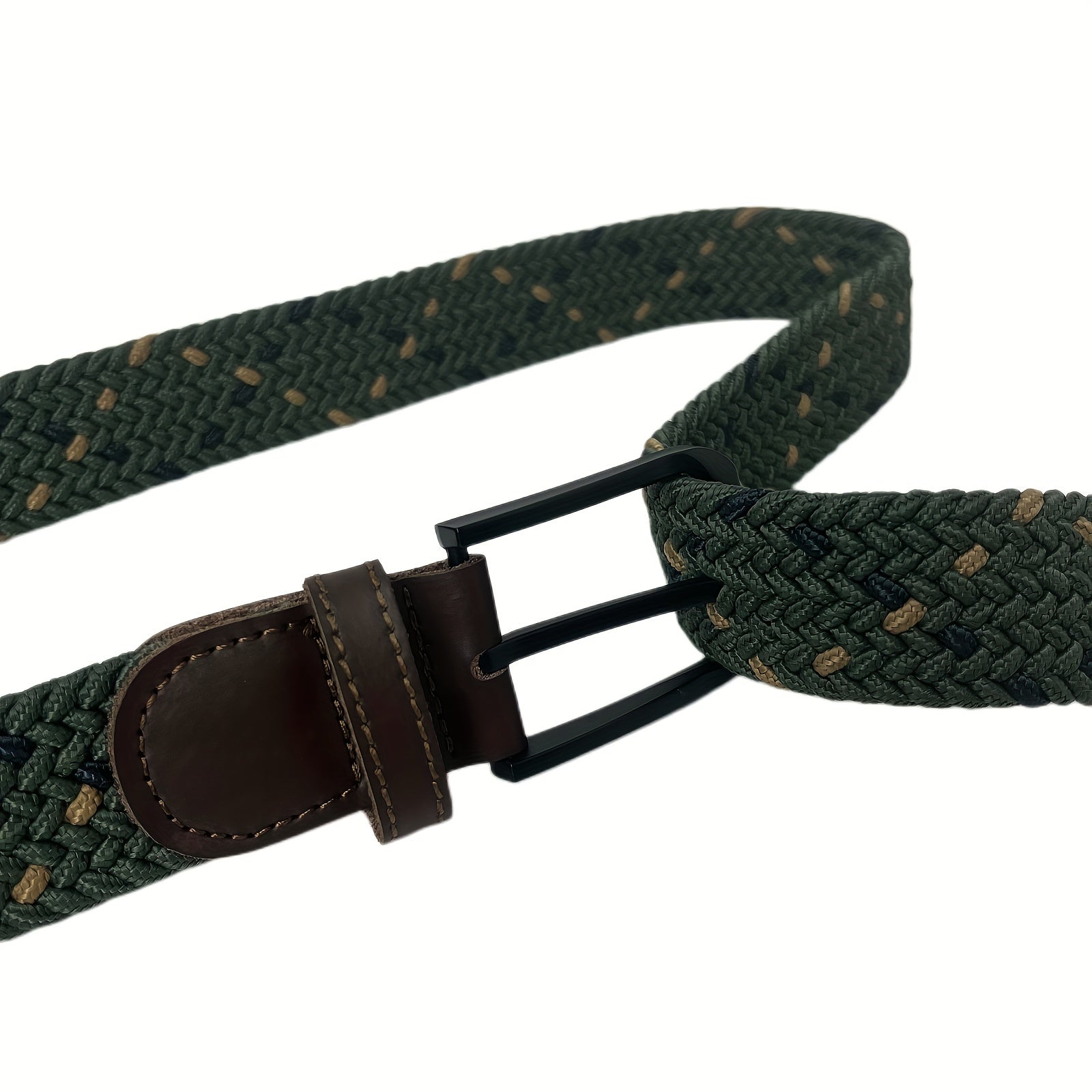 Elastic Army Green Square Plaited Belt Men's Canvas Woven Belt