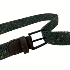 Elastic Army Green Square Plaited Belt Men's Canvas Woven Belt