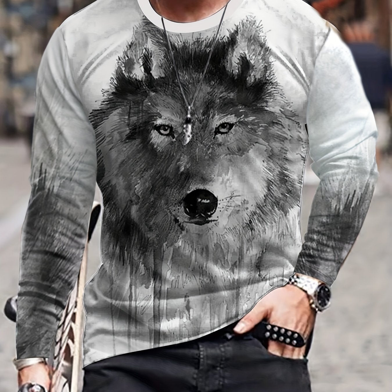 Wolf 3D Print Men's Long Sleeve T-shirt