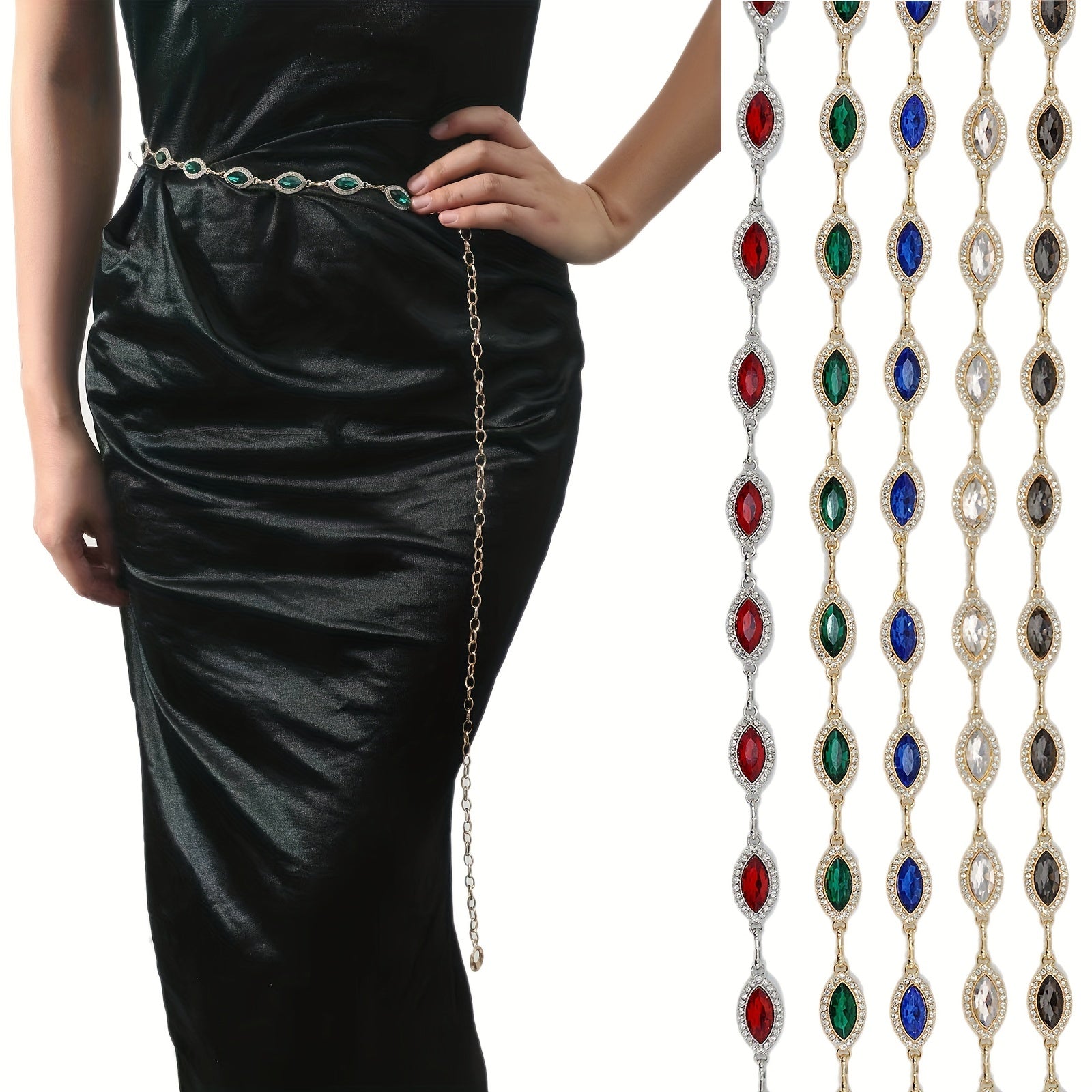 Golden Waist Chain Crystal Rhinestone Boho Body Chain Belt for Women