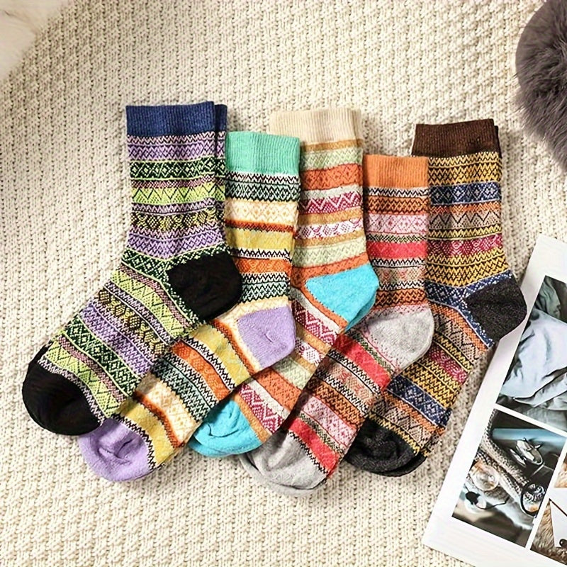 5 Pairs Winter Warm Knit Boot Socks for Men Women