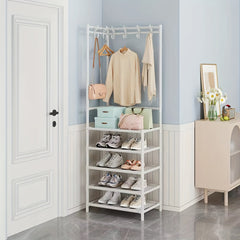Coat Rack with Storage Shelves & 8 Hooks