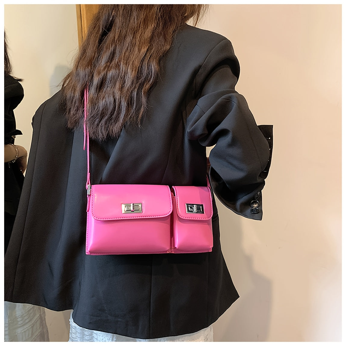 Y2K Style Crossbody Bag Double Pockets Purse Women Niche Buckle Shoulder Bag