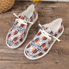 Women's Rugby Pattern Skate Shoes Flat Lace-up Canvas Shoes
