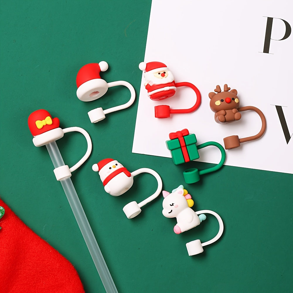 1pc Christmas Silicone Straw Cover Dustproof Straw Plug Cup Accessories