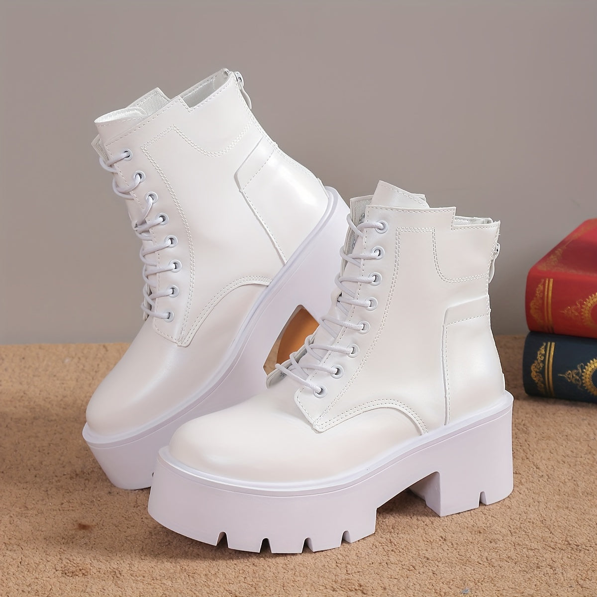 Women's Chunky Heel Platform Combat Boots