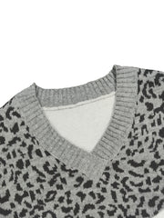Colorblock Leopard Print V Neck Sweater