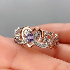 Purple Sapphire Heart Two Tone Engagement Wedding Ring