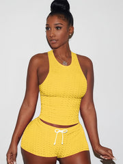 Plus Size Honeycomb Tank Top & Shorts Sports Outfits Set