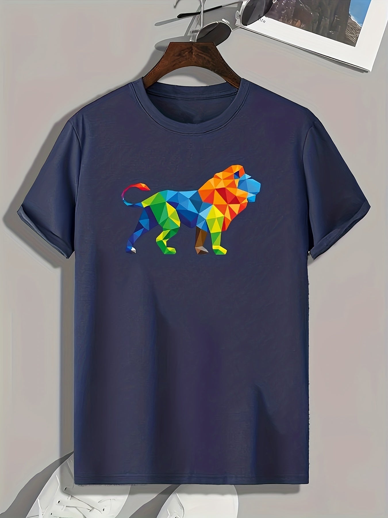 Lion Pattern Print Men's Comfy Sports T-shirt for Fitness