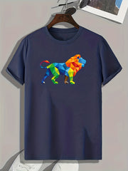 Lion Pattern Print Men's Comfy Sports T-shirt for Fitness