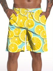 Orange Digital Print Men's Drawstring Sports Shorts With Pockets