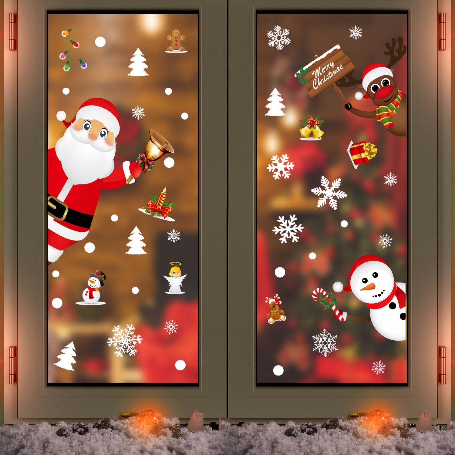Christmas Window Clings Stickers Santa Snowman Deer Snowflakes Windows Decals