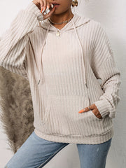 Ribbed Drawstring Hoodie with Kangaroo Pockets
