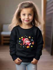 Christmas Santa Girl Print Pullover Sweatshirt for Kids
