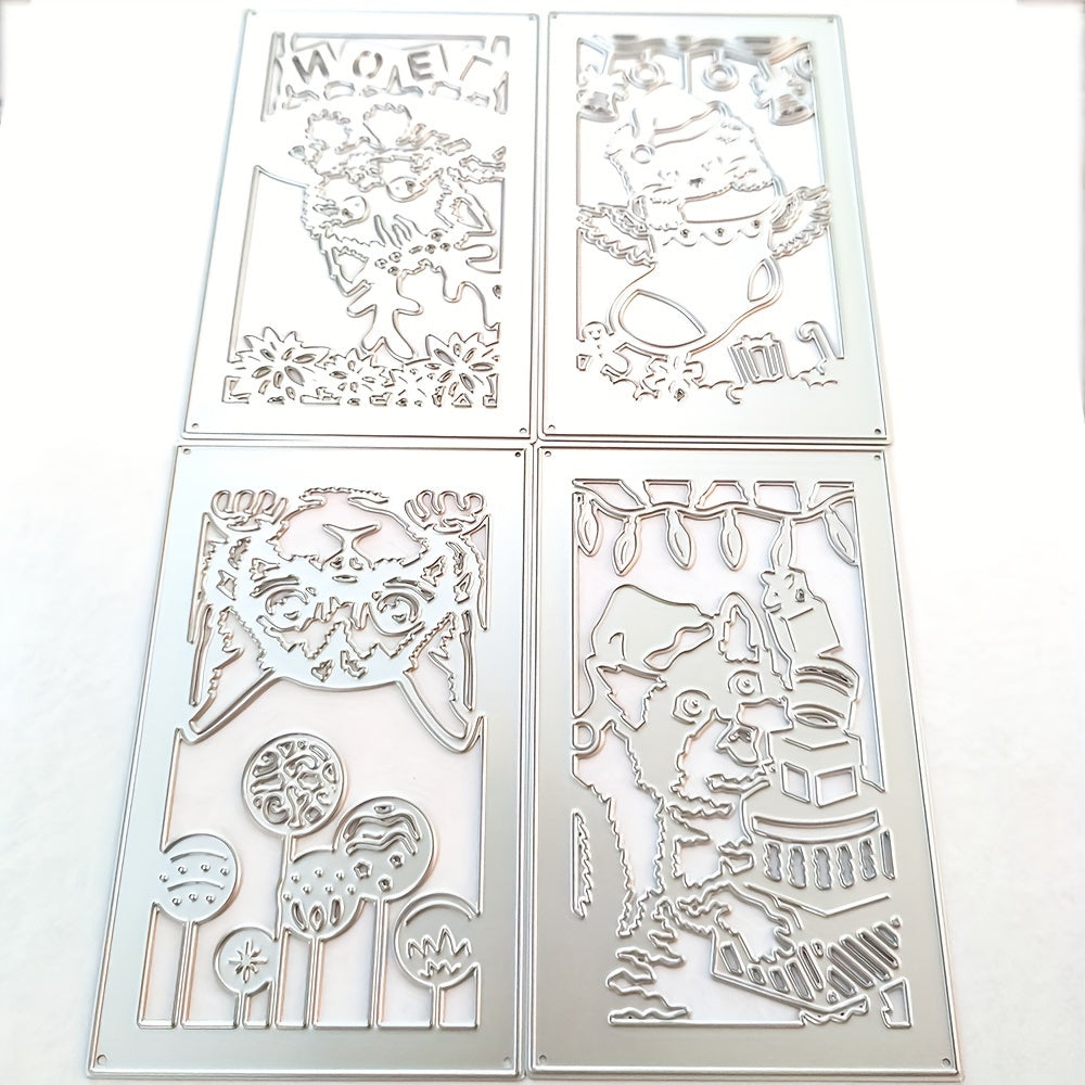 4pcs Metal Cutting Die 3D Lantern Christmas Animal Cut Die For Card Making