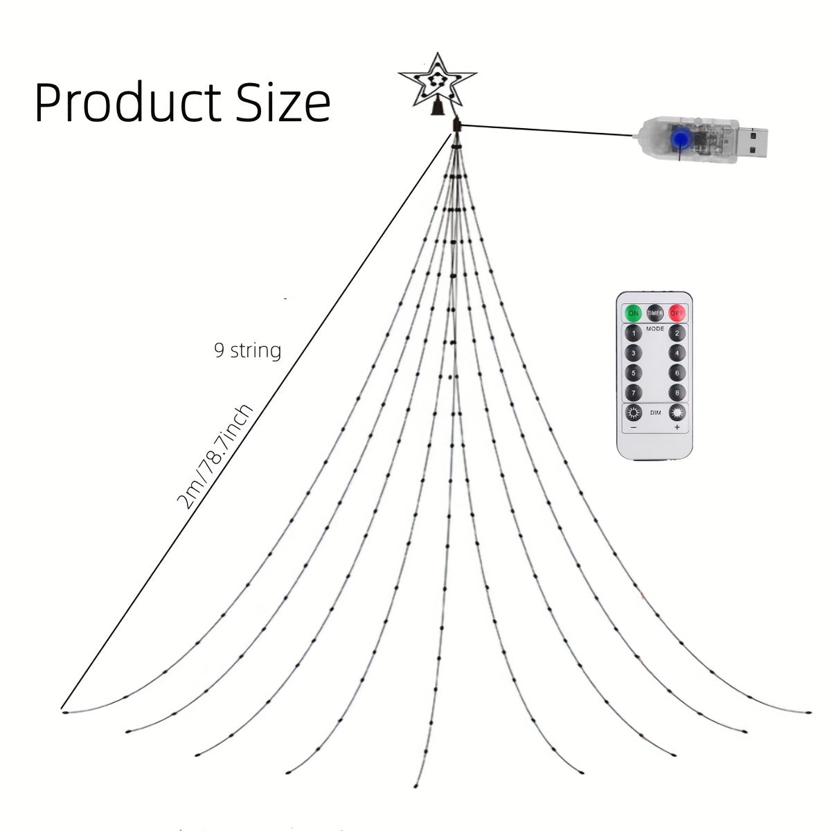 Pentagram Christmas Light USB Waterfall Tree Light