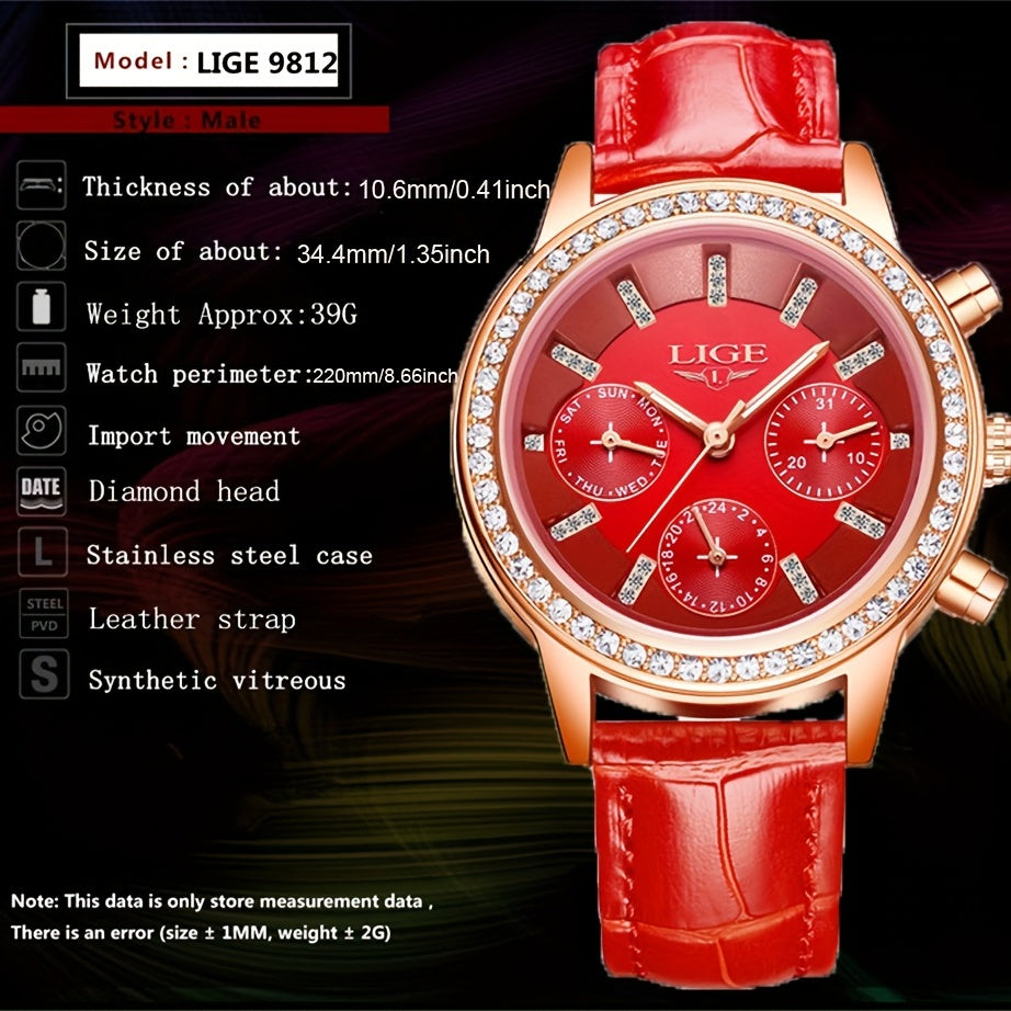 LIGE Women Watches Girl Quartz Watch Leather Ladies Dress Watches