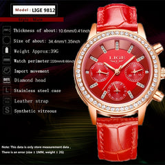 LIGE Women Watches Girl Quartz Watch Leather Ladies Dress Watches