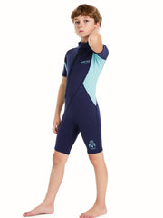 Kids Short sleeve Swimwear Zipper Front Elastic Swimsuit For Boys Girls