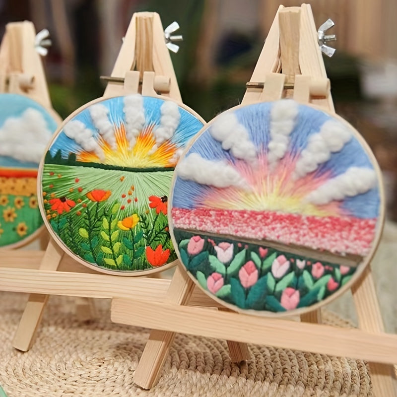 DIY Hanging Painting Wall Decoration Kit with Print, Drawings, Embroidery Cloth