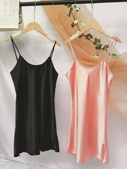 2pcs Satin Sleep Dresses Crew Neck Nightdress Women's Sleepwear