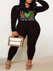 Women's Plus Graphic Long Sleeve Top & Leggings Set