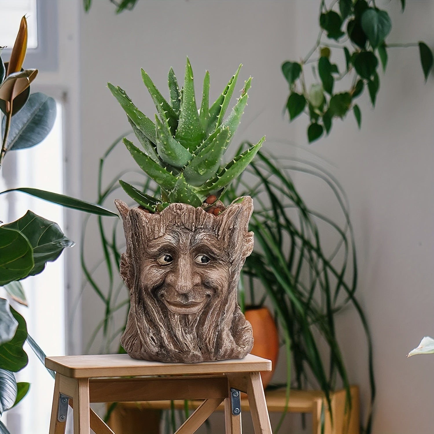 Funny Face Head Planter Resin Succulent Pot Indoor Outdoor