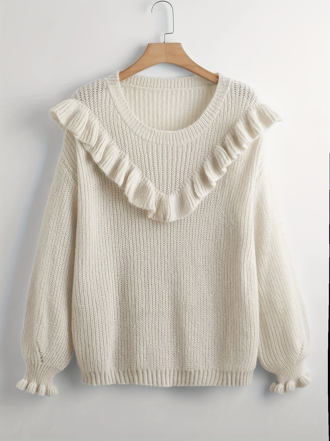 Women's Ruffle Trim Long Sleeve Sweater