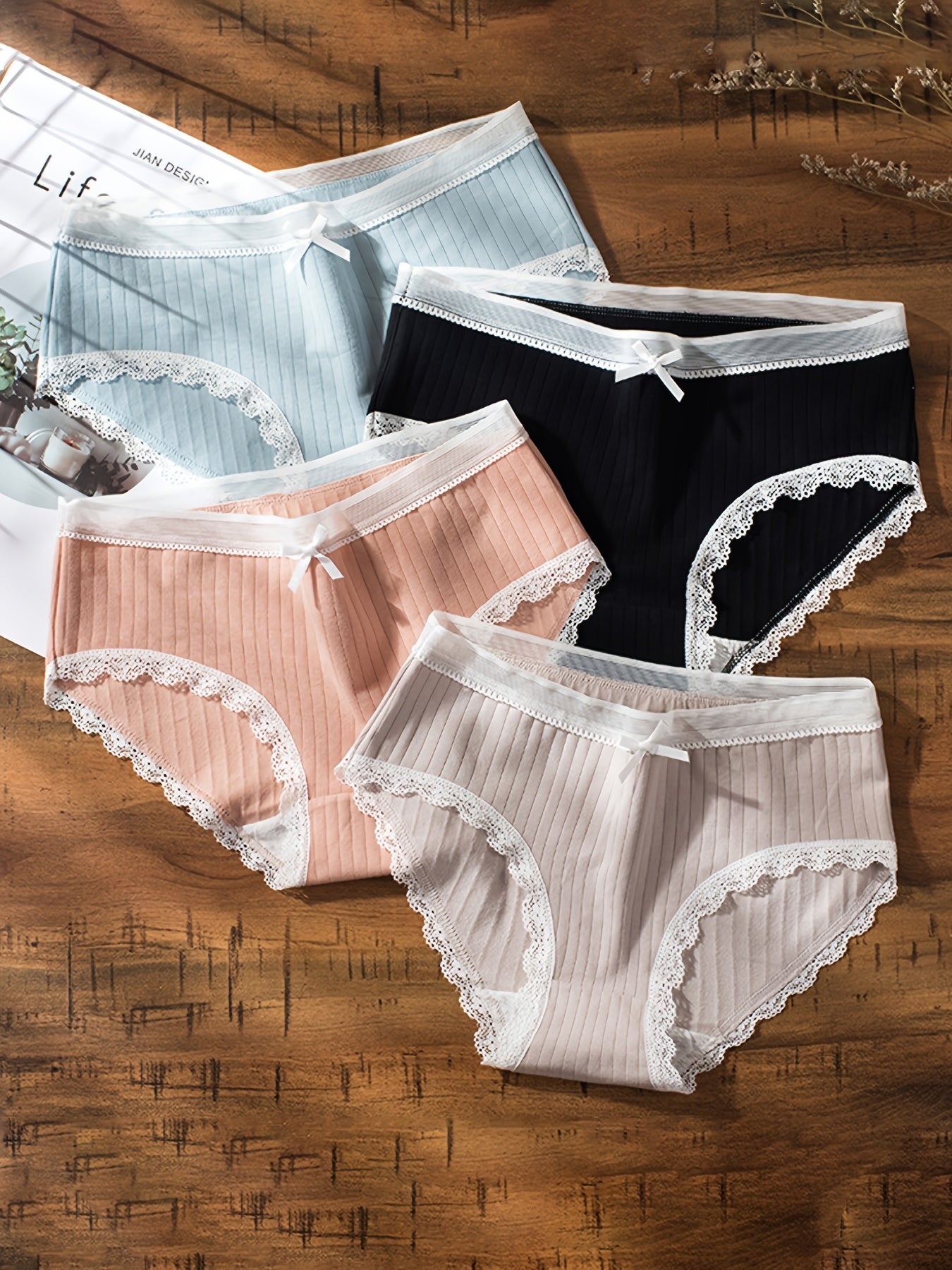 Girls Triangle Panties Lace Trim Elastic Waist Underwear