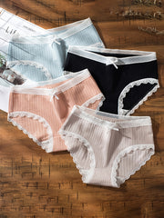 Girls Triangle Panties Lace Trim Elastic Waist Underwear
