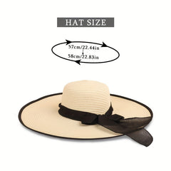 Oversized Straw Sun Hat with Ribbon Bowknot