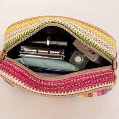 Colorful Straw Square Bag Zipper Shoulder Bag Niche Woven Crossbody