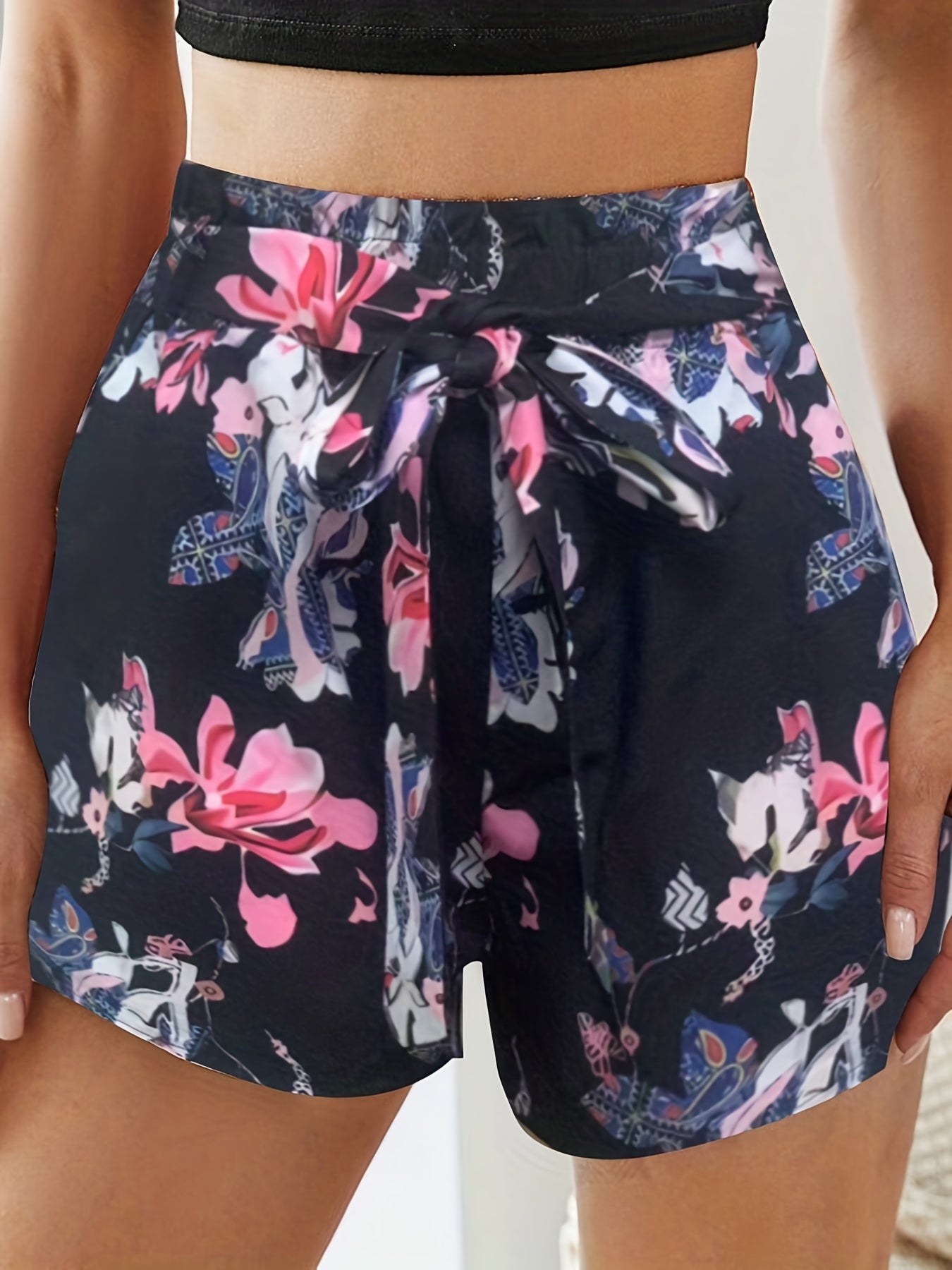 Floral Print Tie Waist Shorts for Women