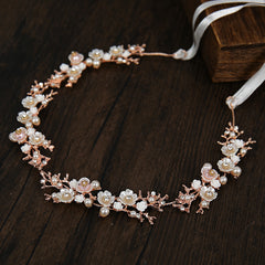 Flower Pearl Headband Daisy Headpiece With Ribbon Hair Band
