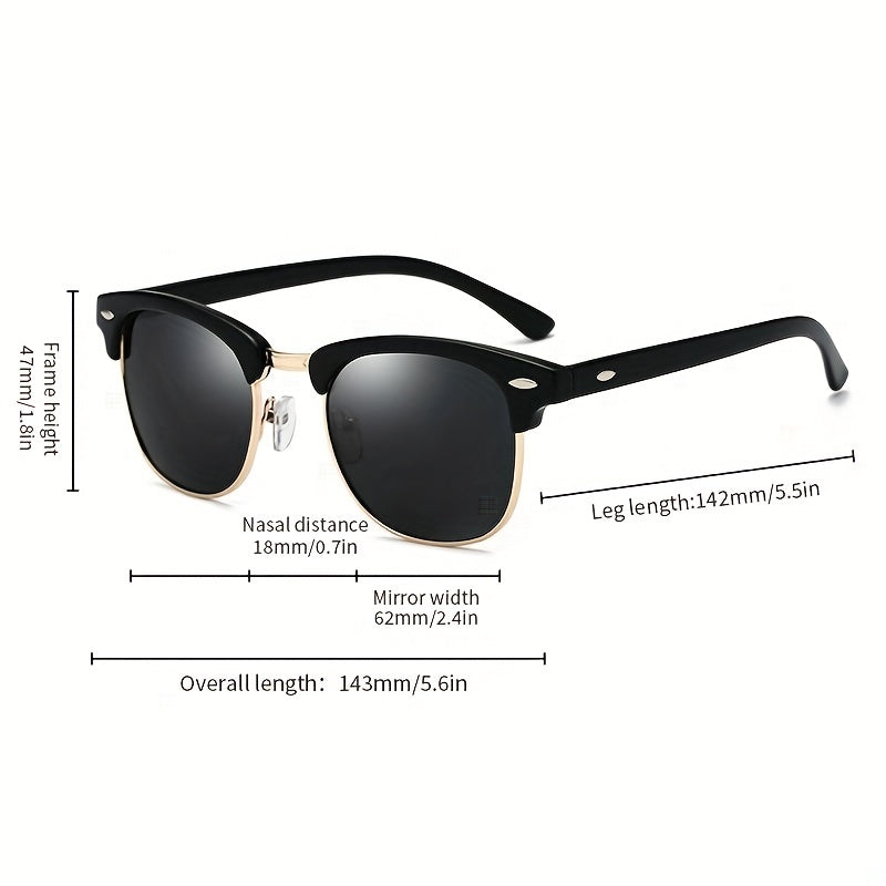 Vintage Half Frame Polarized Sunglasses UV400 Sunshade Men Women