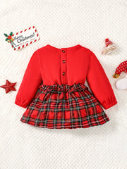 Puppy Embroidered Plaid Long Sleeve Dress Toddler Baby Girls Casual Dress