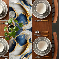 Marble Golden Abstract Art Table Runner 13x72 Inch
