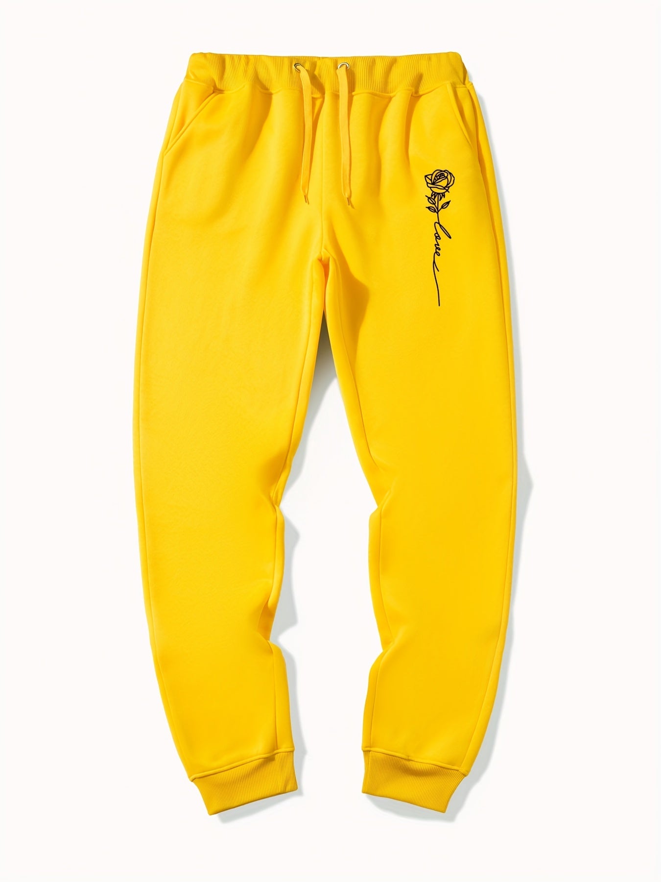 Rose Pattern Casual Graphic Drawstring Joggers Men's Sweatpants