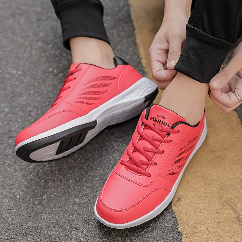 Men's Lace Up Running Sneakers Faux Leather Comfort Shoes
