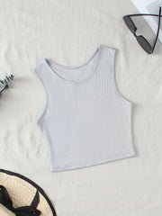 Ribbed Sleeveless Crop Top Round Neck Sports Tank