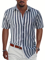 Stripe Print Men's Casual Short Sleeve Shirt