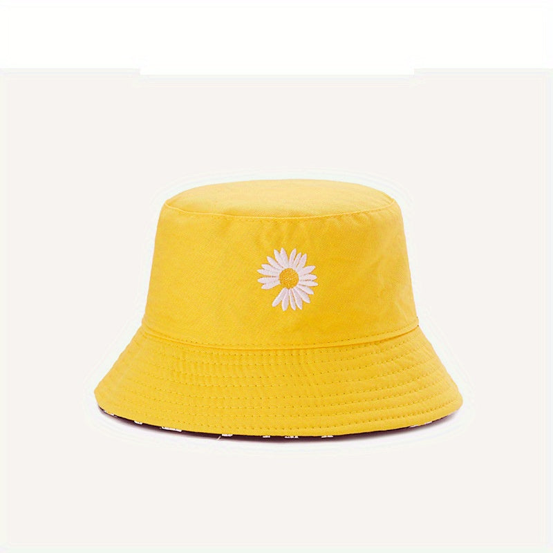 Double Sided Sun Hat with Daisy Embroidery for Men