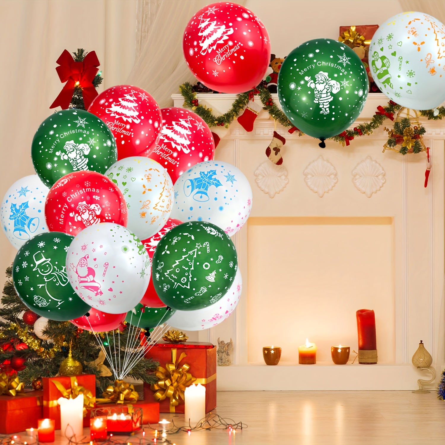 Christmas Latex Balloons 30-48cm Santa Trees Snowflakes Elk Snowman Bell
