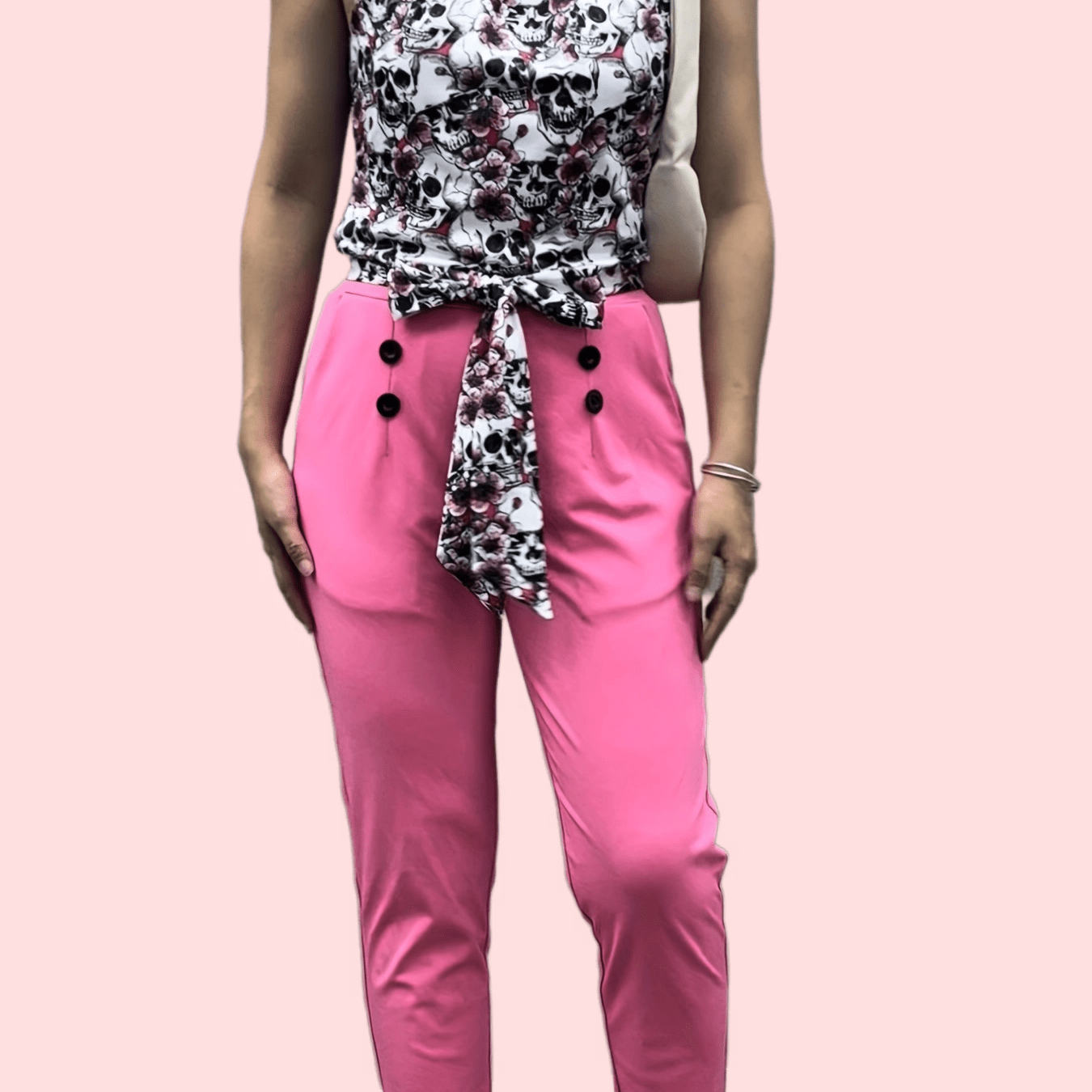Skull Print Tops & Solid Pants Set Sleeveless Outfits