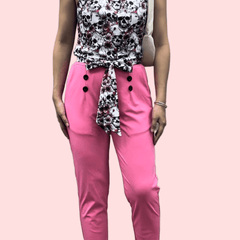 Skull Print Tops & Solid Pants Set Sleeveless Outfits