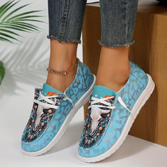 Women's Bull Head Print Low Top Sneakers Lace Up Shoes