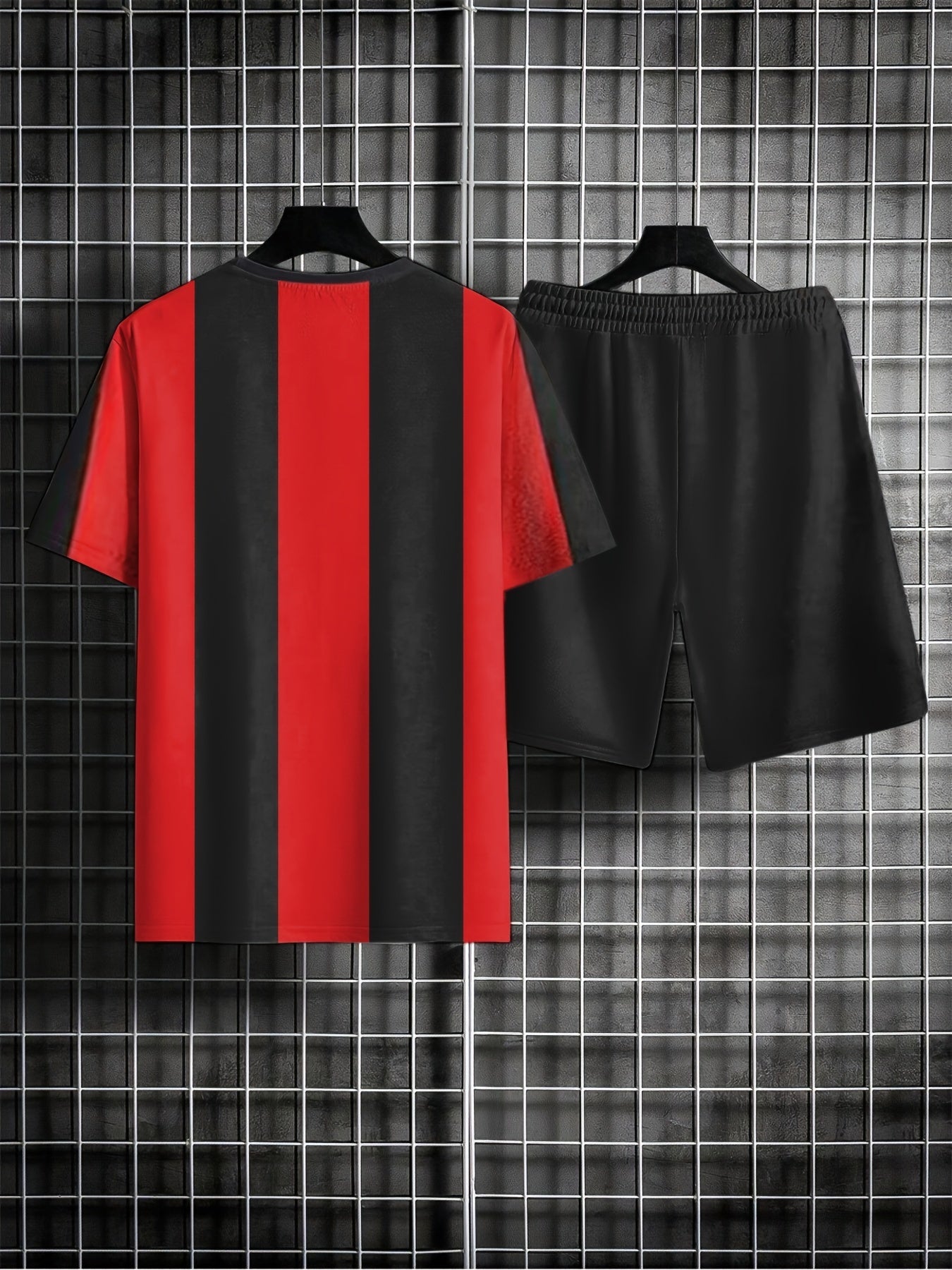 Men's 2 Piece Stripe Pattern T-shirt and Number 11 Shorts Set